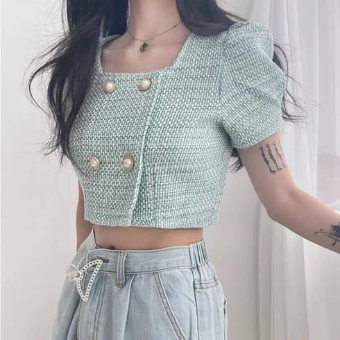 Tweed Double  Breasted Tops